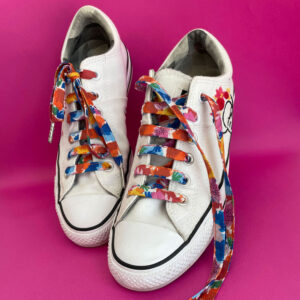 Lacets colorés en tissu, faits main, motif peinture fleurie bleu