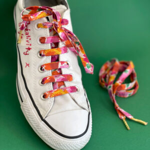 lacets colorés en tissu, faits main, motif peinture fleurie rose